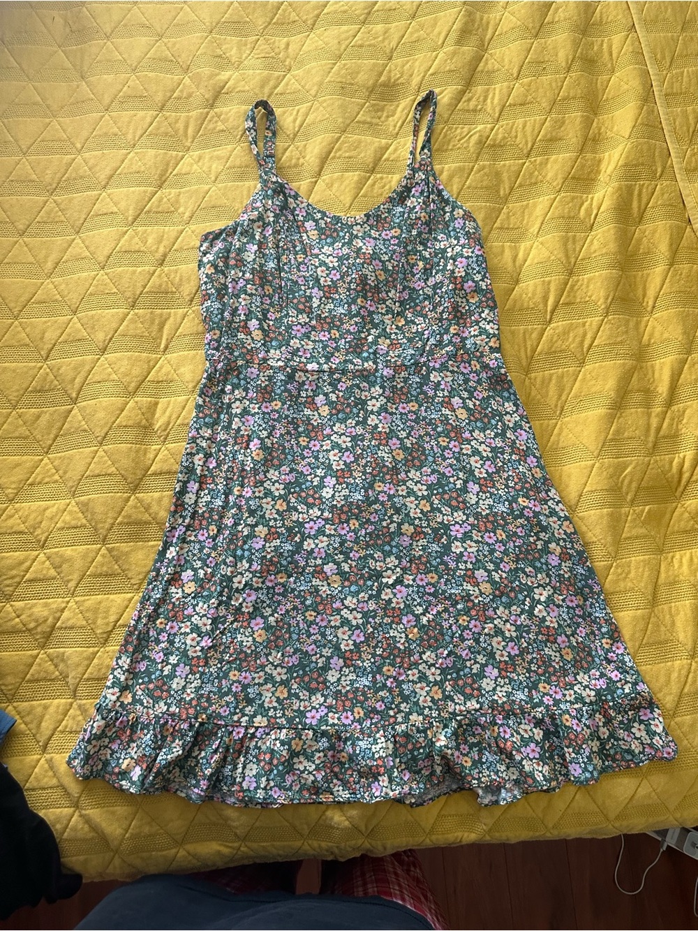 Old Navy Green Floral Ruffle-Hem Mini Dress